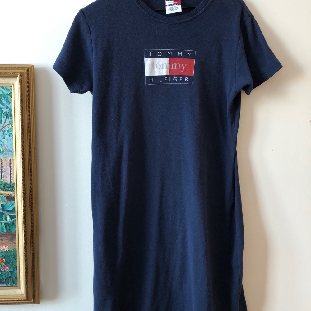 VTG 90s Tommy Flag Shirt Dress USA